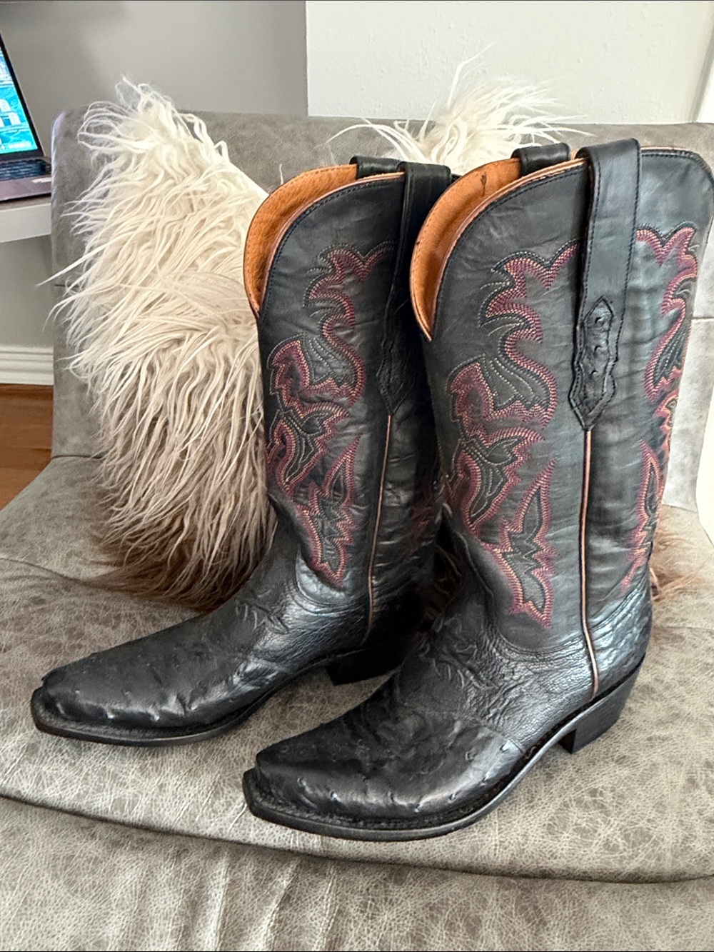 Lucchese ostrich & leather black Western Boots, ostrich toe box - Picture 6 of 16